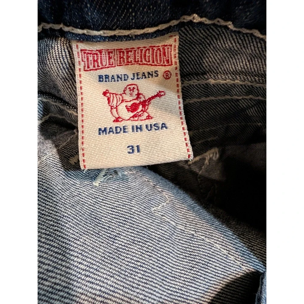 True Religion Billy Bootcut Jeans Mens 31 Dark Wash White Thick Stitch USA